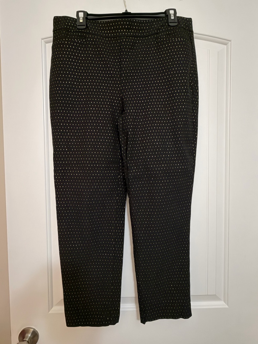 Chico's Black Stretch Gold Diamond/Pin-Dot Dress Pants Straight leg Sz 2R (12R)